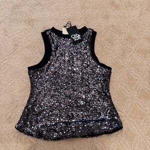 Chaser Black and Gunmetal sequin knit tank
